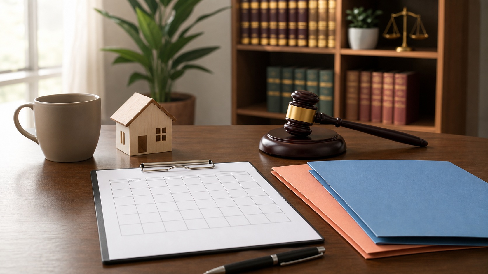 Photorealistic legal office scene for Beginner’s Guide to child custody agreements in Civil and Family Law