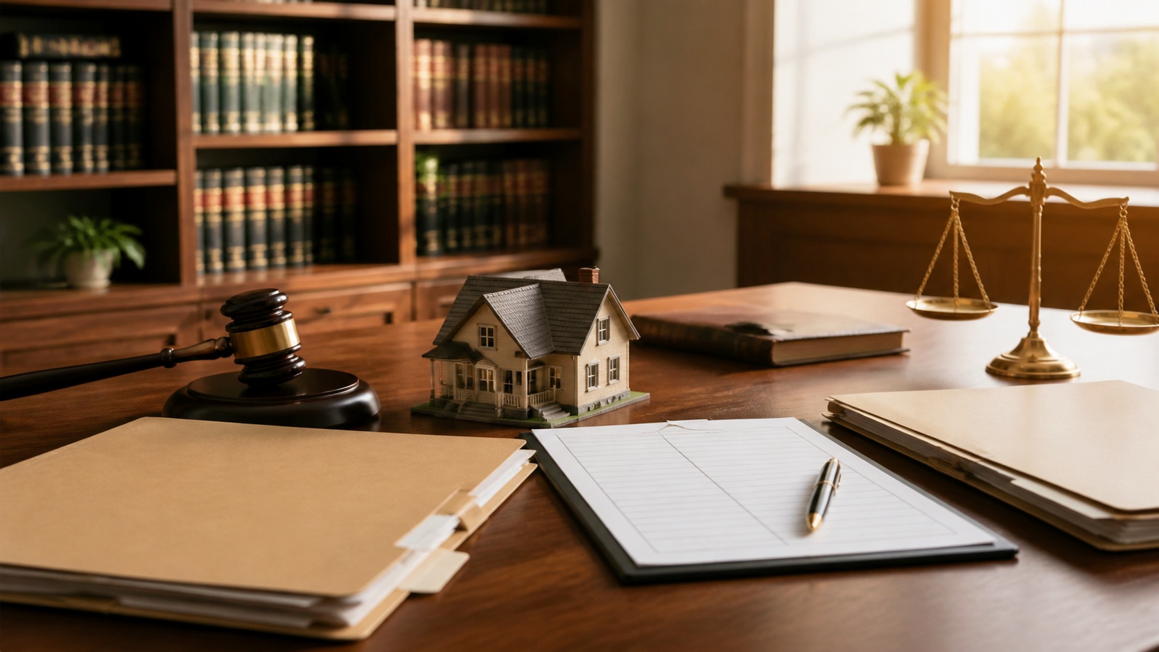 Photorealistic legal office scene for Beginner’s Guide to marital property division in Civil and Family Law