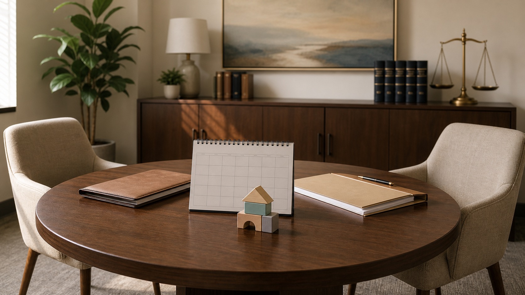 Photorealistic legal office scene for Child Custody Agreements: What It Means and How the Law Works