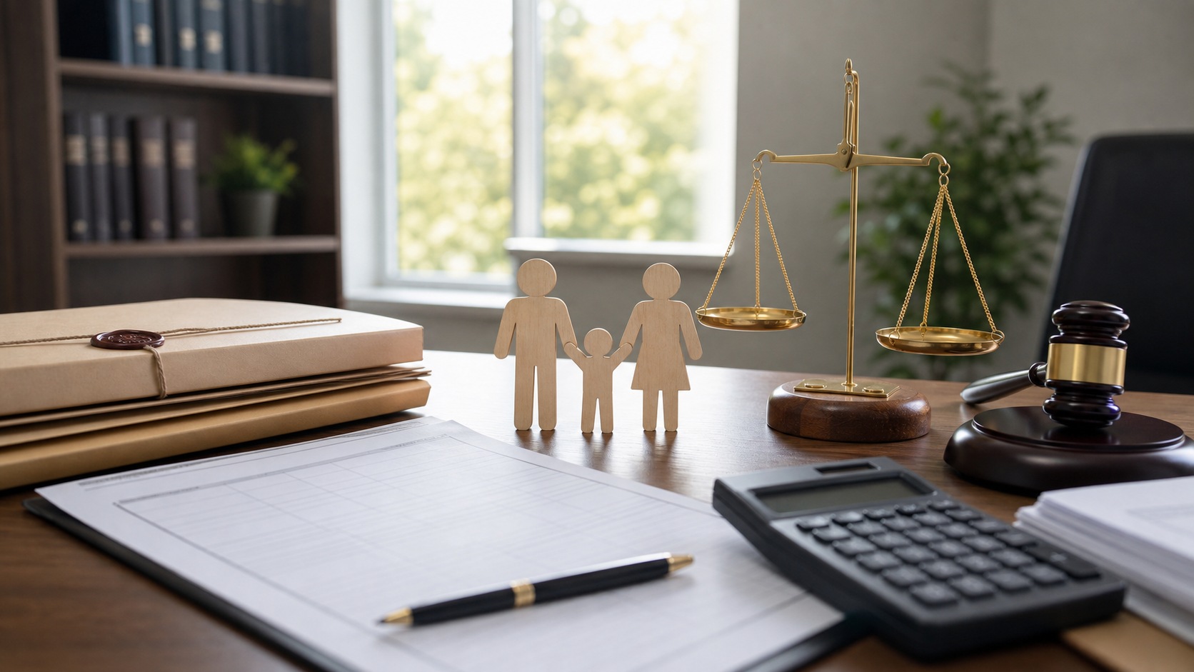 Photorealistic legal office scene for Child Support Calculations: What It Means and How the Law Works