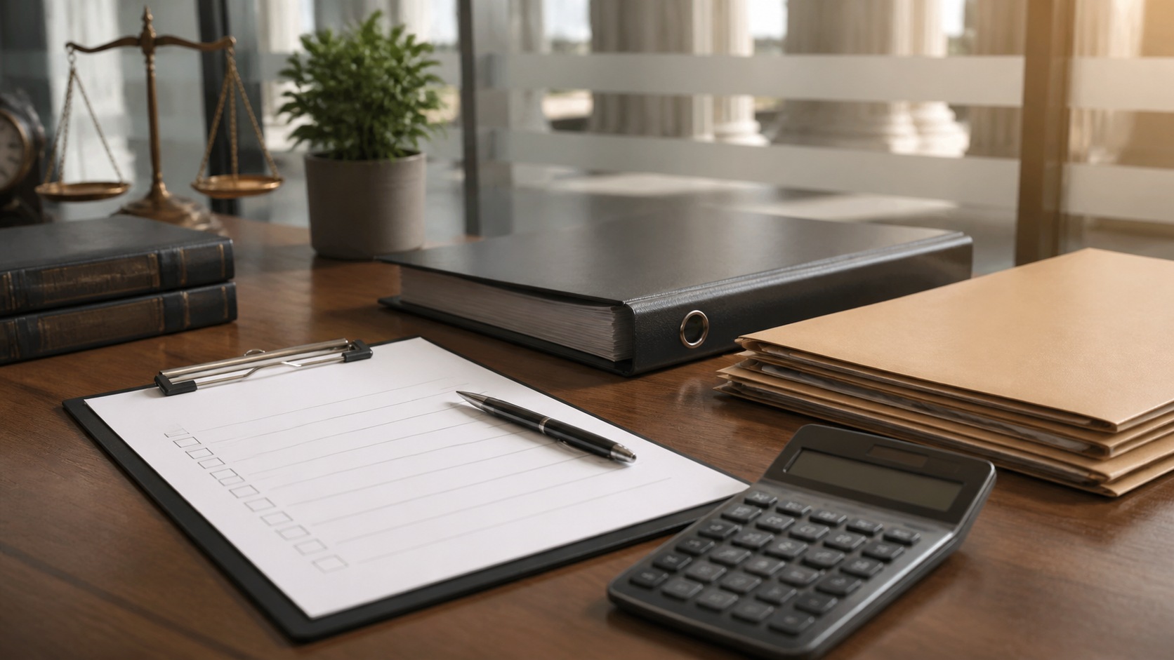 Photorealistic legal office scene for What to Do About child support calculations: A Practical Legal Checklist